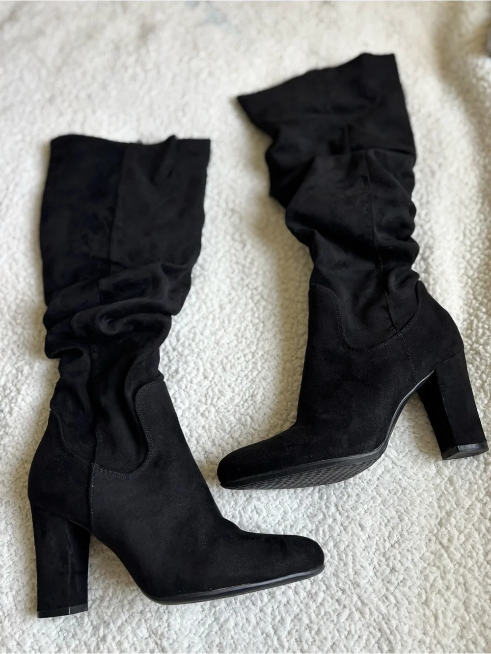 Over-the-Knee Suede Black Boots with Stacked Heel